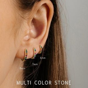 14K Yellow Gold Rainbow Paved Huggie Hoop Earrings